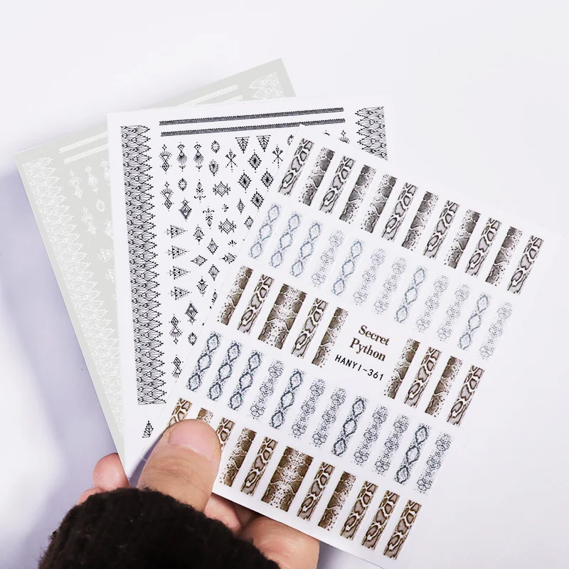 1 лист 3d наклейка для ногтей черно белый кружевной узор цветные переводные