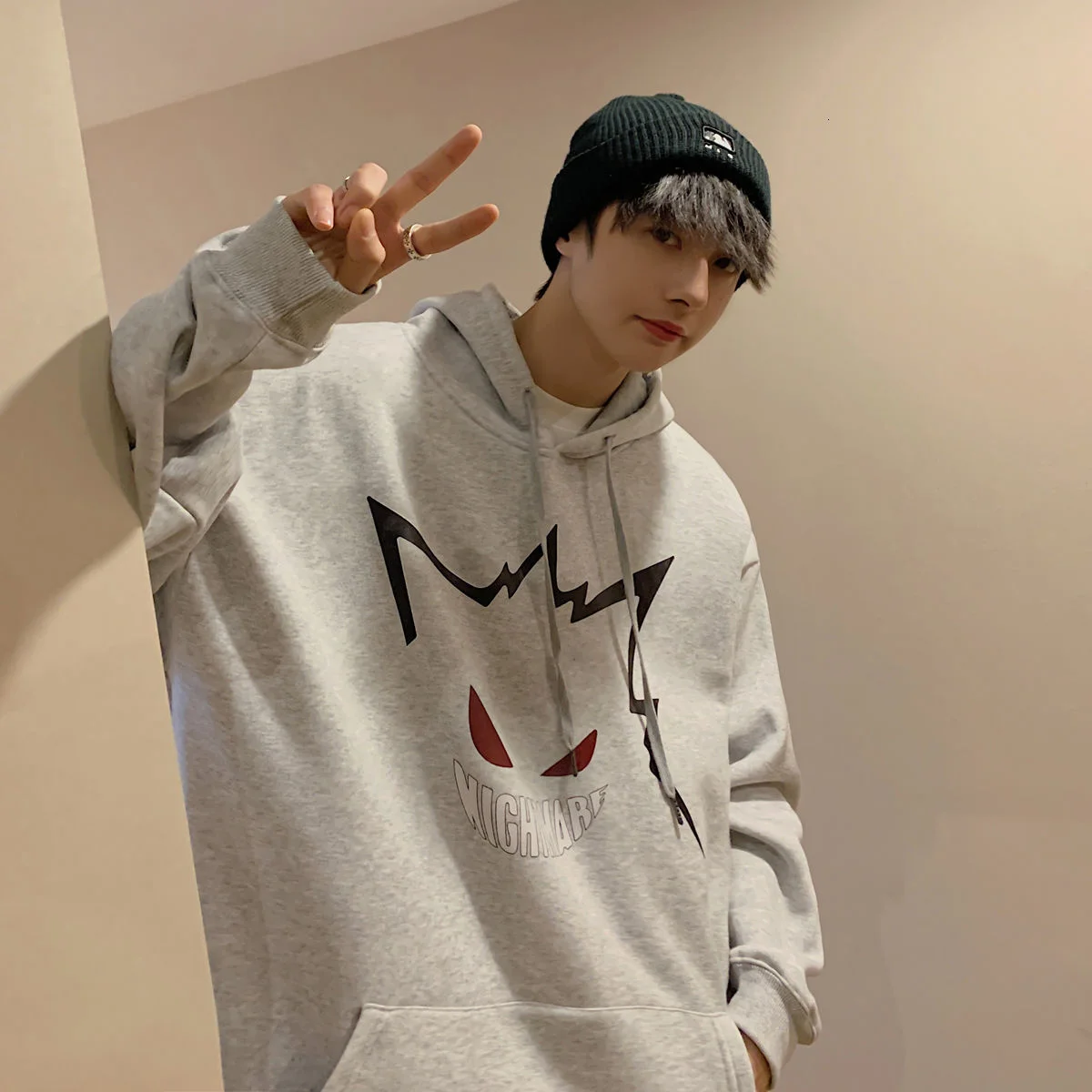 Свитшот мужской с капюшоном худи мультяшным принтом повседневный Свободный