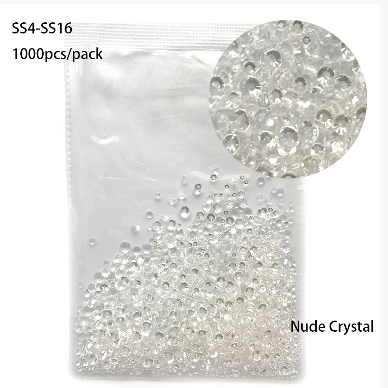 Nude Crystal 1000pcs SS3-SS30 Супер Блестящий Кристалл AB аксессуары плоская задняя сторона стекло Хамелеон Стразы для ногтей для шармов 3D украшения для ногтей - Цвет: Nude Crystal 1000pcs