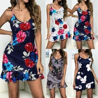 summer new sexy womens sleeveless floral dress v neck vestido 2019 bodycon evening party clubwear short mini dress fashion