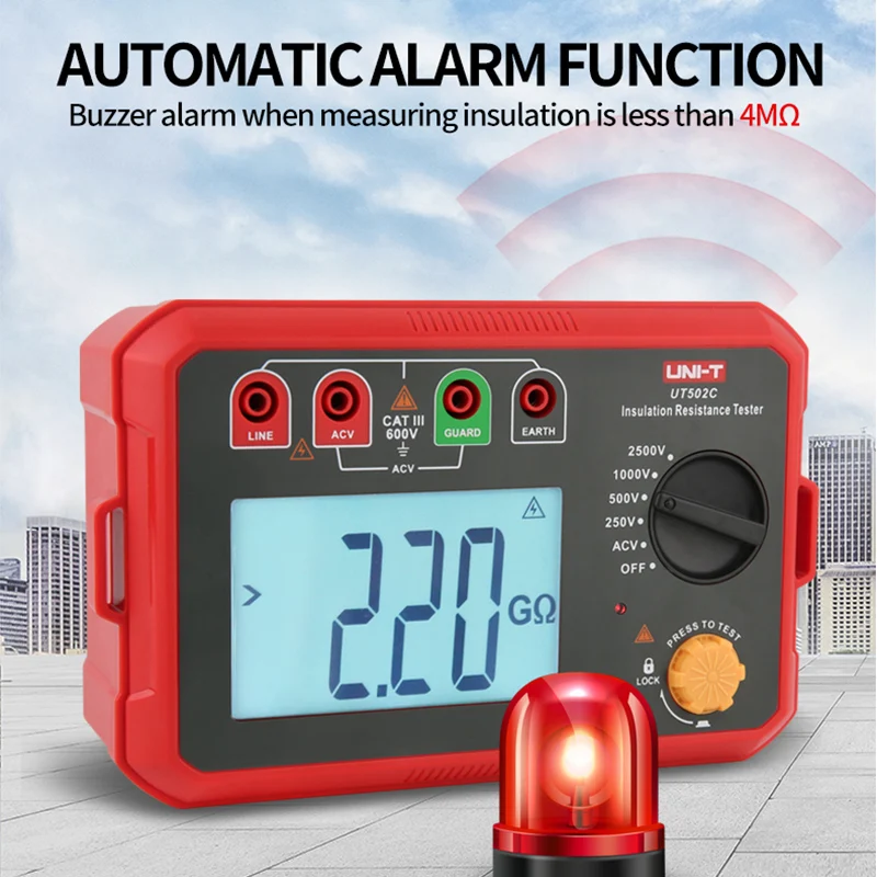 UNI-T Insulation Resistance Tester UT502C 250V 500V 1000V 2500V High Voltage Motor Cable Ohm Megommeter 20GΩ Digital Megohmmeter |
