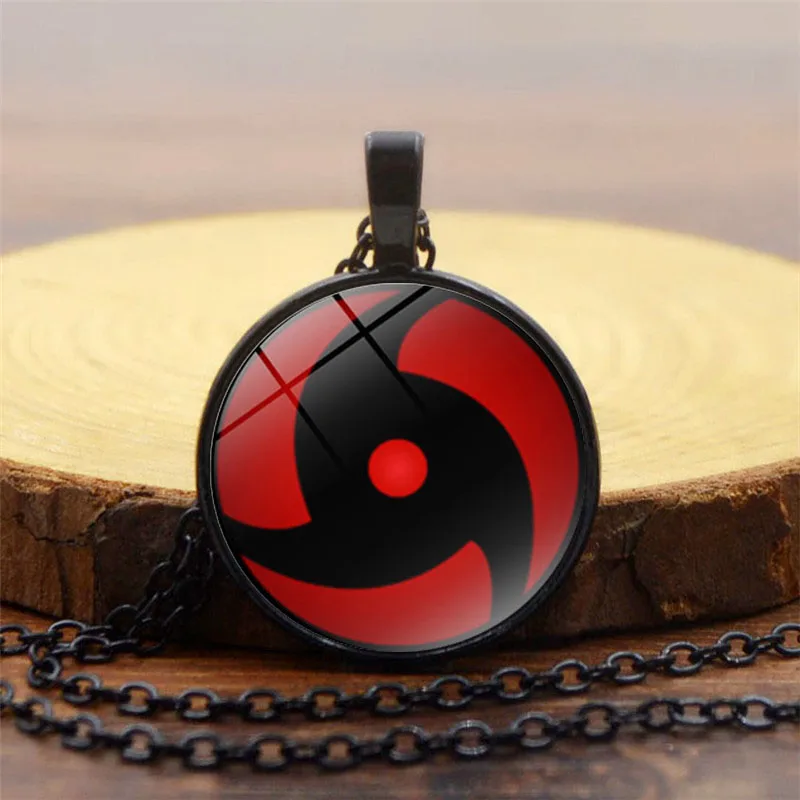 Стеклянный кабошон с подвеской Шаринган ожерелье черной цепочкой мужское аниме