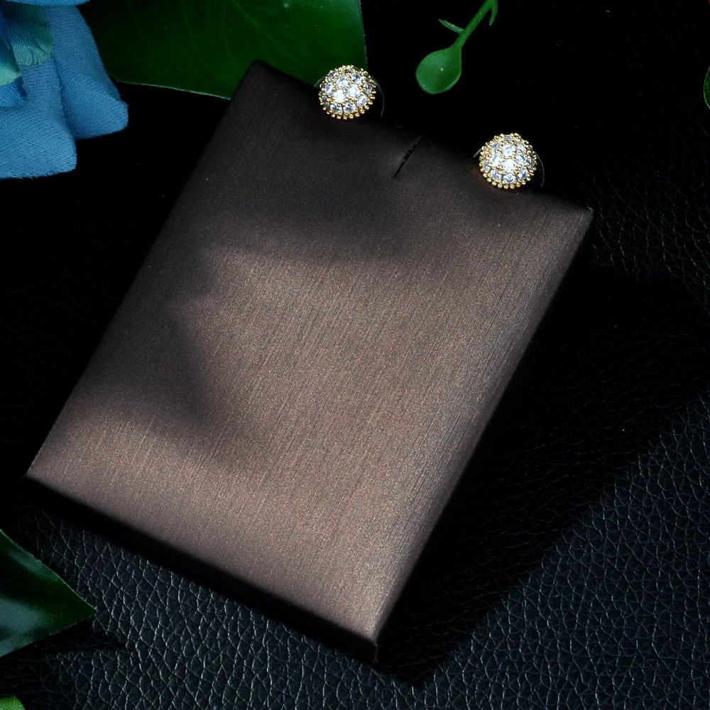 Роскошные женские белые круглые серьги гвоздики HIBRIDE с фианитом модные