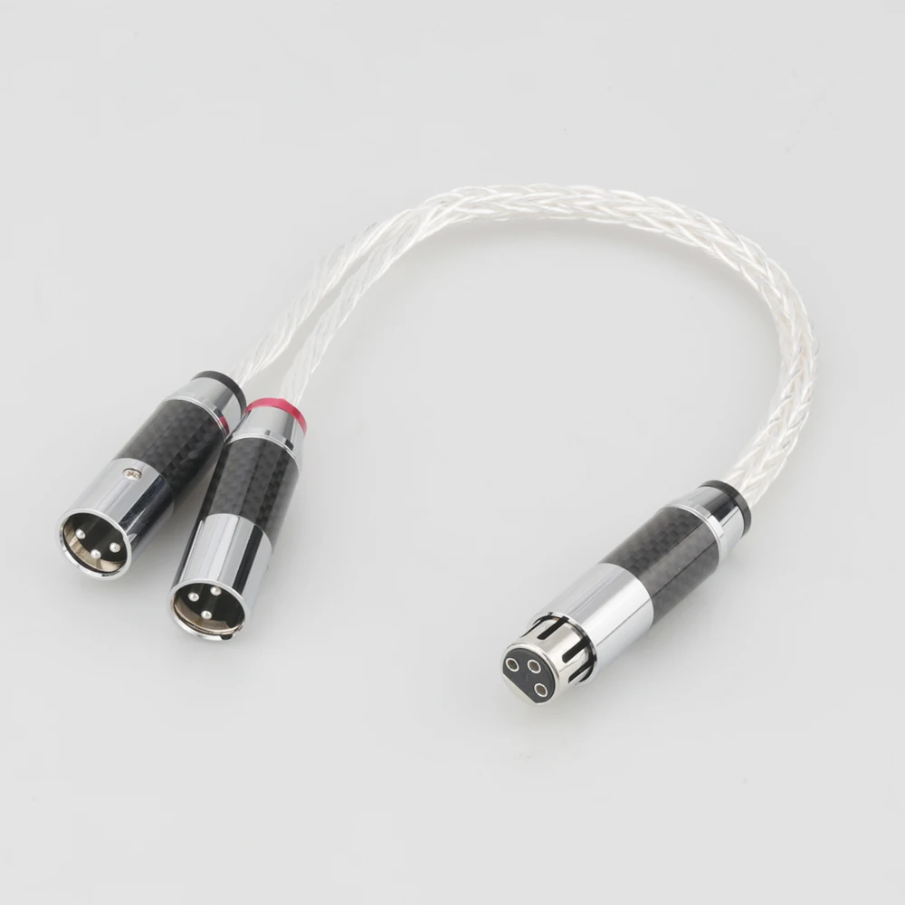 8ag silver plated xlr male to dual xlr female y splitter 3pin balanced microphone cable carbon fiber rhodium plated xlr plug hif free global shipping