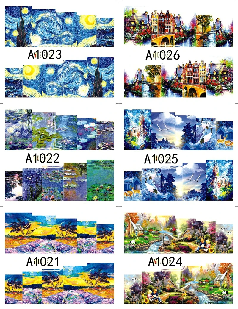 

12 Sheets beauty water transfer nail art sticker decals nails decoration manicure tools retro oil painting style 102132