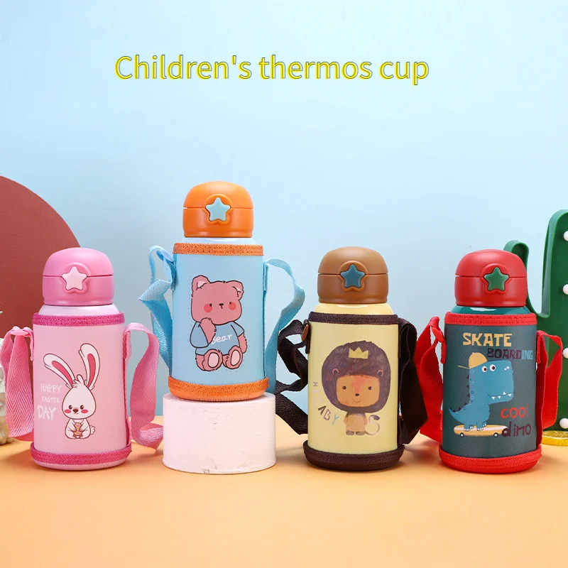 

500ml Children's Thermos Cup Portable Cartoon Thermal Mug Stainless Steel Straw Kettle No BPA Water Bottle Thermos bottle