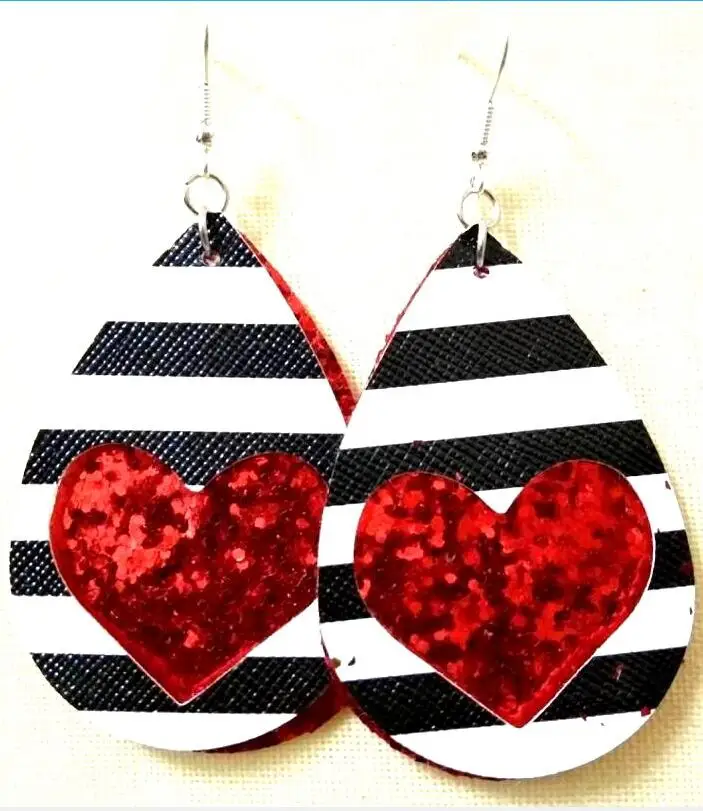 Женские двойные серьги в полоску из кожи красные и синие серьги-подвески