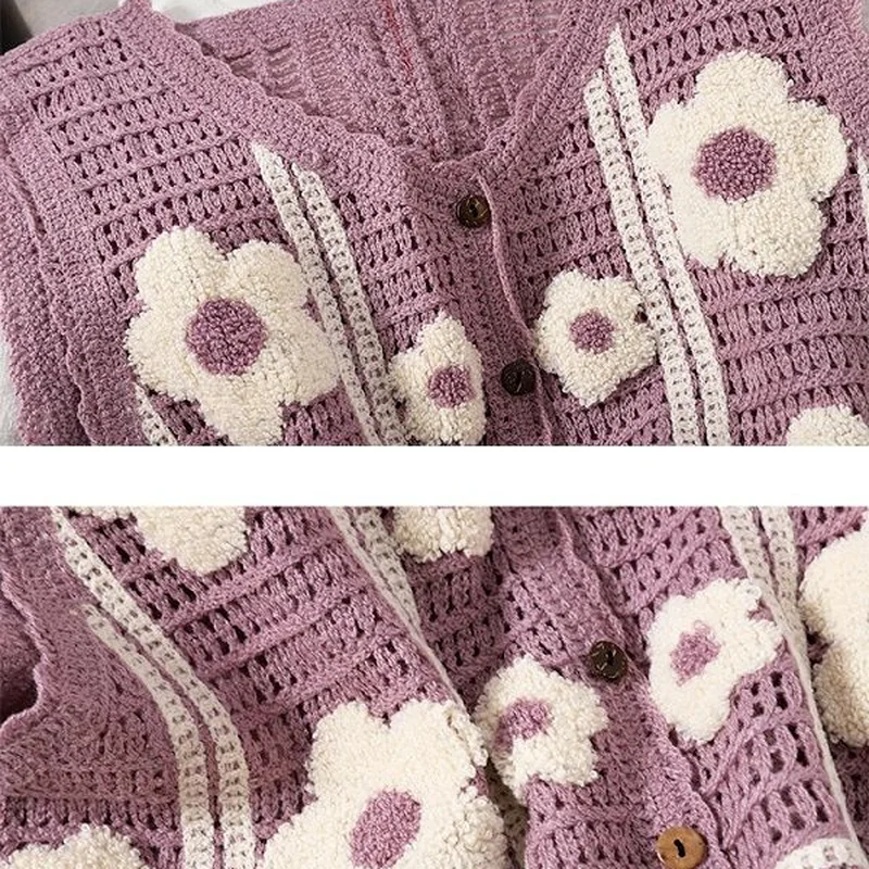 

Sweater Vest Women Retro College Stylish Slim Single Breasted Elegant All-match V-Neck Female Floral Lovely Summer Hollow Out BF