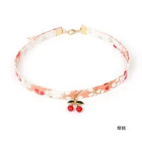 doreenbeads japanese floral printed choker necklace for women girls accessories harajuku sakura pink tassel fan pendant1 piece