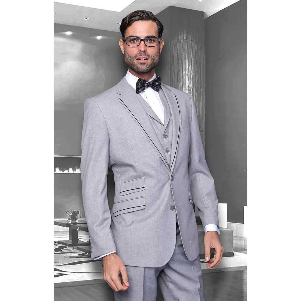 

Grey Groom Tuxedos Notch Lapel Slim Fit Groomsmen Mens Wedding Dress Excellent Man Jacket Blazer 3 Piece Suit(Jacket+Pant+Vest
