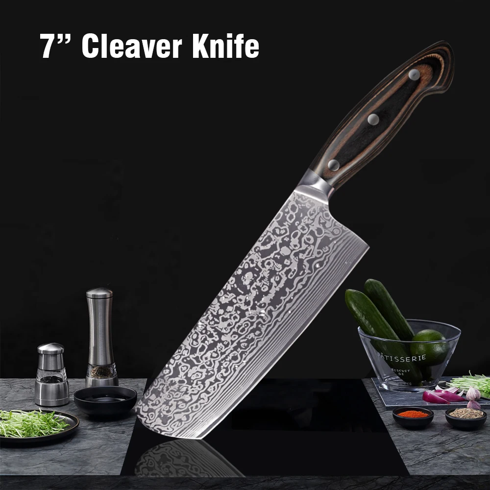7 inch cleaver knife FANGZUO 5 шт. набор кухонных ножей лезвия из нержавеющей стали Дамасские лазерные наборы шеф-ножей Santoku инструменты для приготовления пищи - Цвет: 7 inch cleaver knife