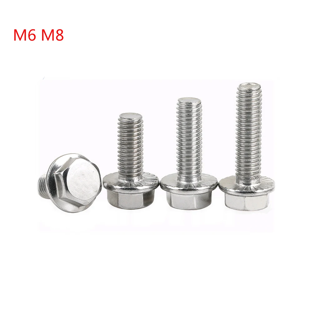 

5Pcs M6 M8 304 Stainless Steel Flange Outer Hexagon Bolt Non-slip Screw Serrated Flange Cap Hex Washer Head Bolt