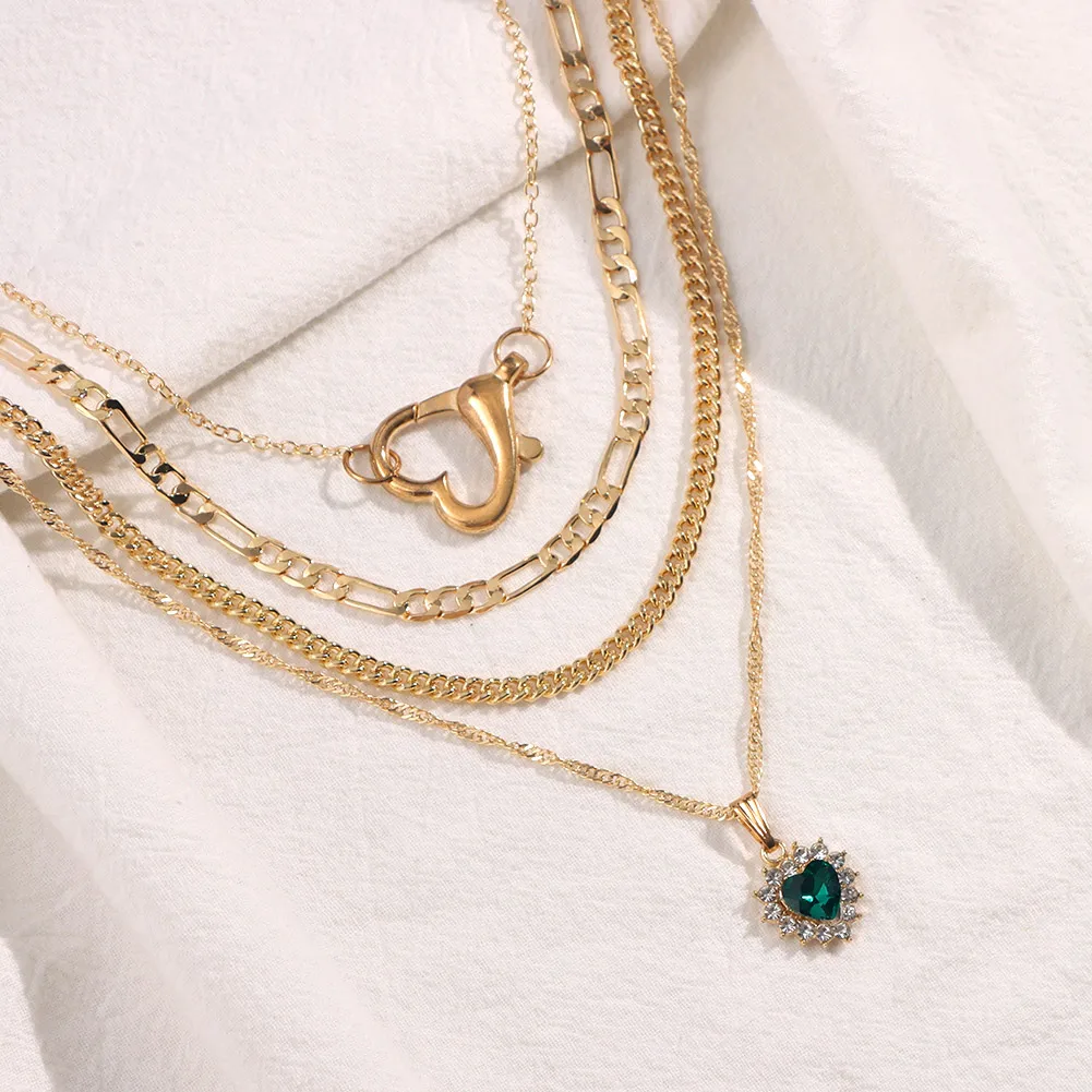 

Flatfoosie New Multi-layer Heart Crystal Necklace For Women Gold Color Heart Metal Chain Pendant Necklace Statement Jewelry Gift
