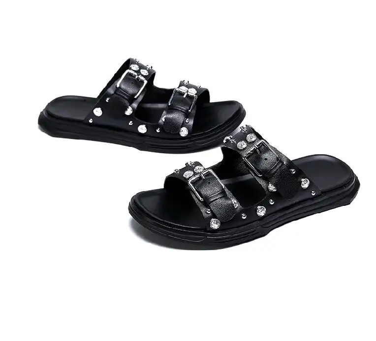men slippers flip flops Personality Simple without losing detail cove manual menshoes Flat non-slip man black | Обувь