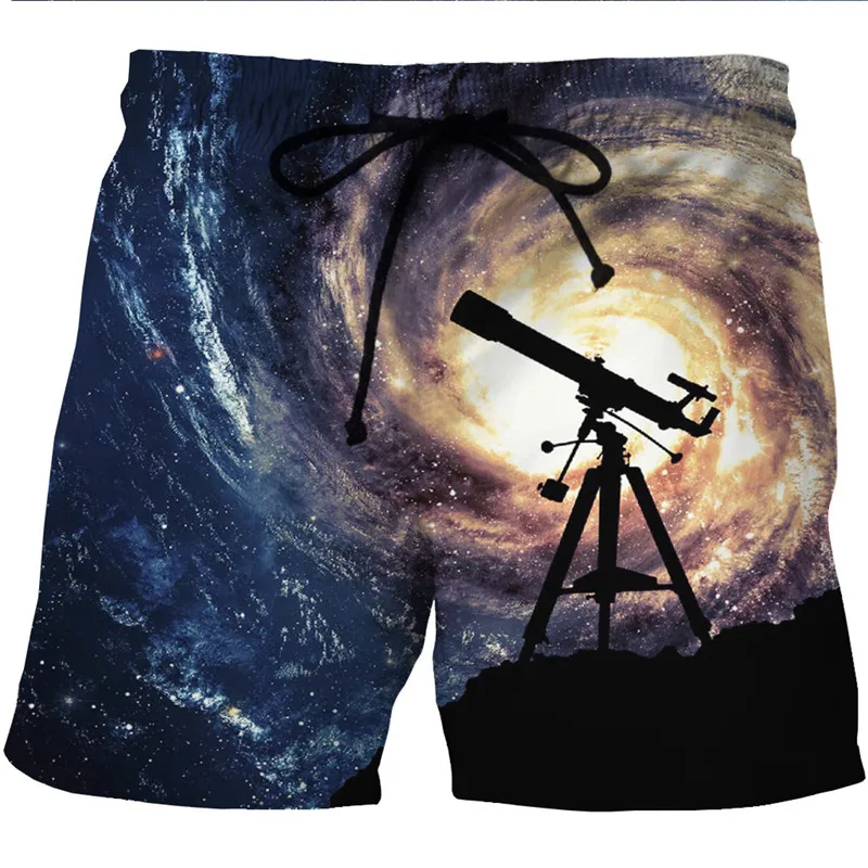Мужские хипстерские пляжные шорты с 3D космическим телескопом принтом Галактики