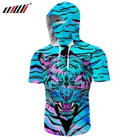 ujwi hoodies 3d print colorful tiger summer hip hop streetwear hoody mens mask hooodies sweatshirt short sleeve wholesale 5xl