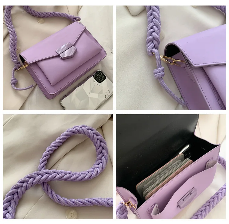 

High Quality Women's Small Crossbody Bags, Fashion Solid Color Leather Shoulder Bag with Braided Strap