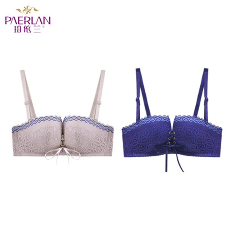 

PAERLAN [2 Pieces] No Rim Lace Flower Gathering Underwear 1/2 Cup Small Chest Gathering Adjustable Shoulder Strap Bra