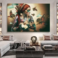 art posters butterflies and african black girl canvas painting wall art prints colorful black girl picture for living room decor