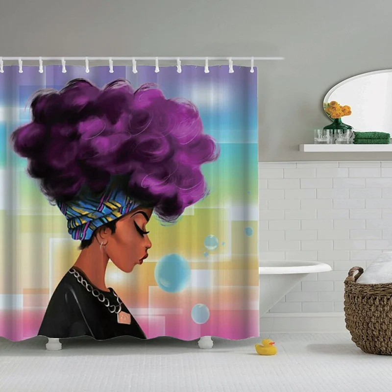 Dafield Африканский душевой Шторы для девочек черного цвета с синим волос афро