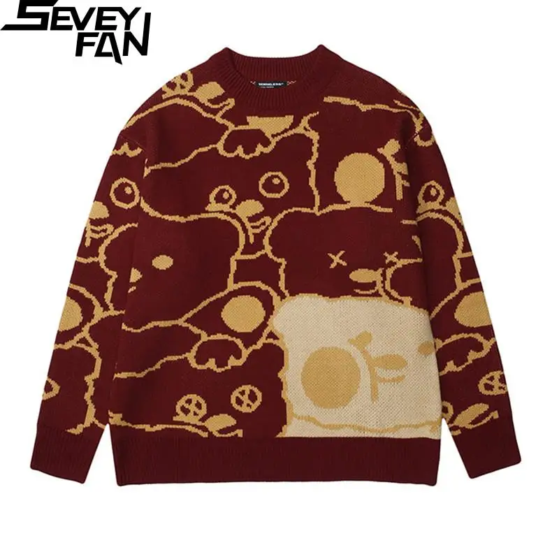 

Seveyfan Men's Fashion Cartoon Sheep Sweater Hip Hop Oversize Cotton Pullover Knitwear for Couples