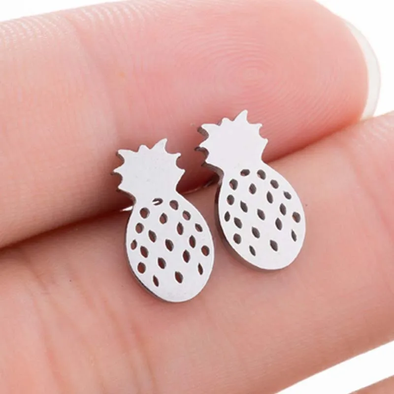 Серьги гвоздики в форме ананаса золотого и серебряного цвета для женщин милые