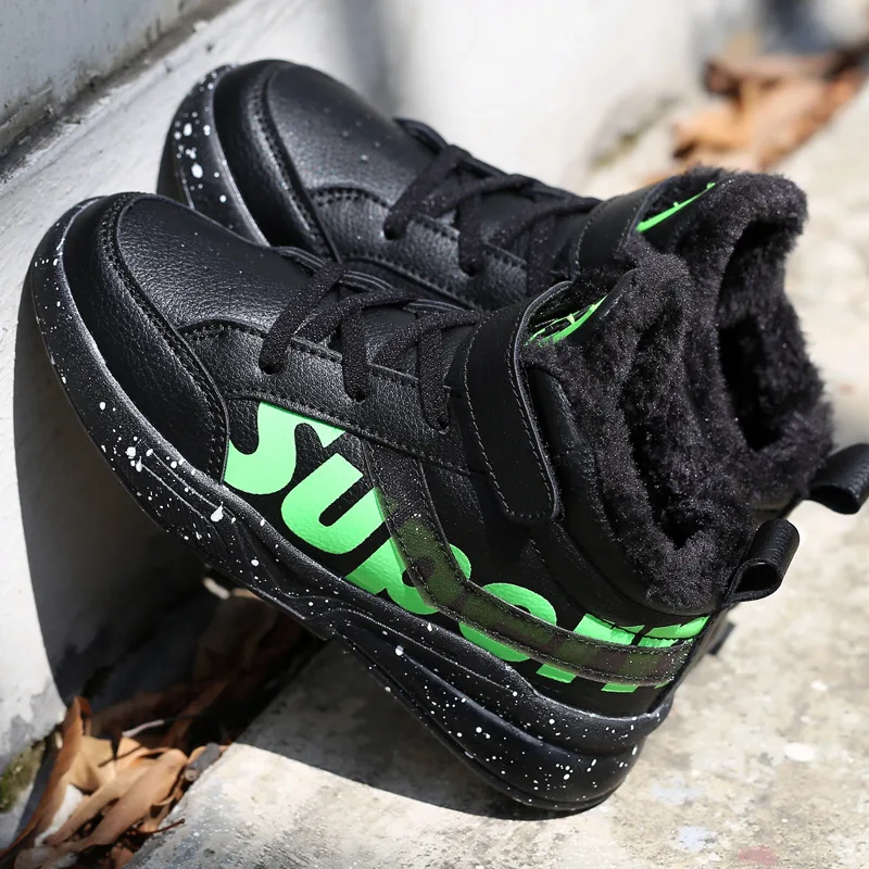 Зимние ботинки для мальчиков детская теплая обувь кожаные ботильоны модные