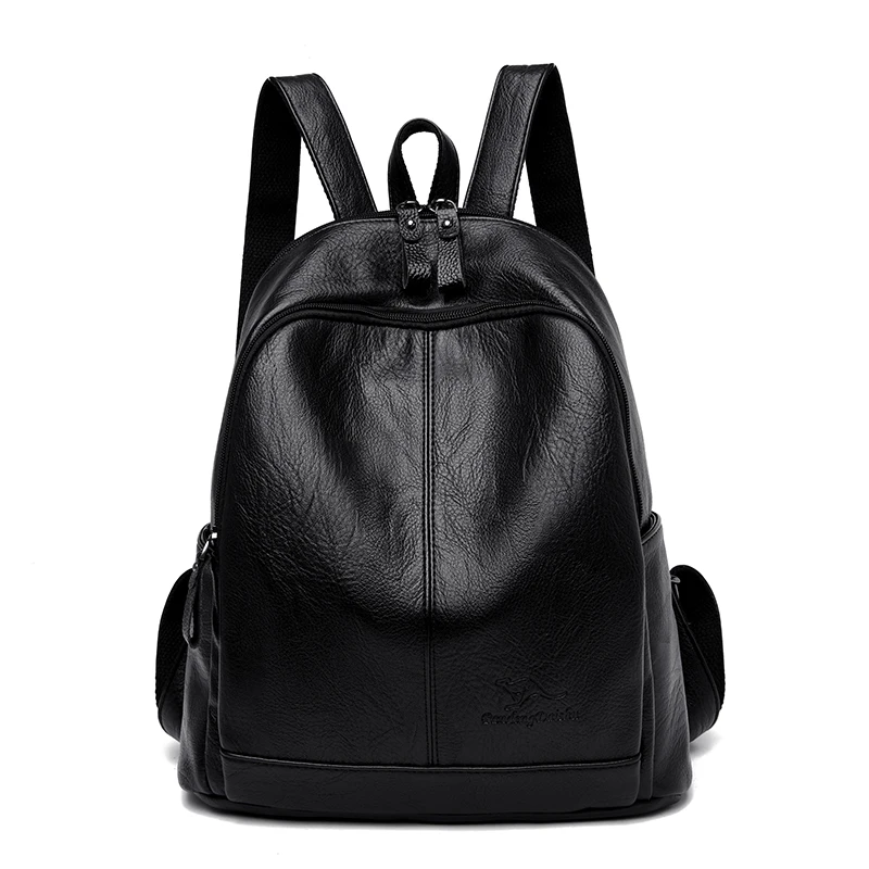 Black Женские кожаные рюкзаки для подростков девочек Sac Dos женский рюкзак Роскошный дизайнерский большой емкости повседневный рюкзак Mochilas - Цвет: Black