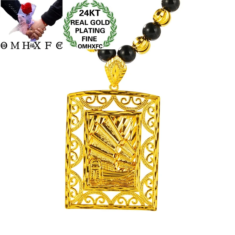 

OMHXFC NL225 Wholesale European Fashion Hot Man Party Birthday Wedding Gift Sailing Vessel Rectangle 24KT Gold Pendant Necklace