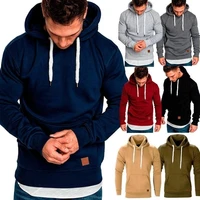 men fashion hoodies solid color long sleeve drawstring pocket fitness hooded pullover large size sweatshirt