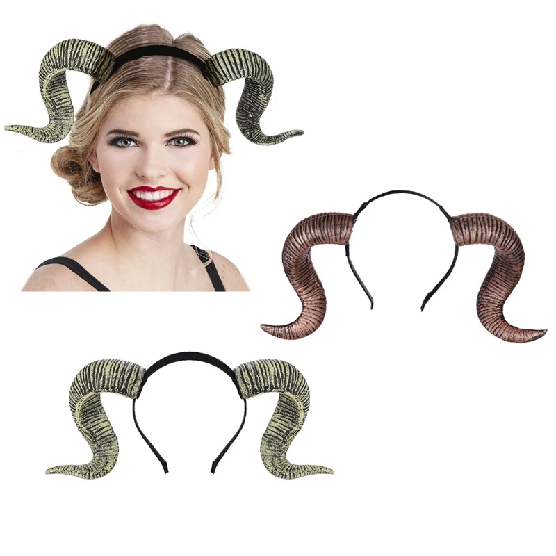 Женский обруч для волос готический с искусственной антилопой и рогом овцы