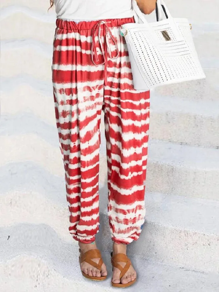 

Plus Size Pants Gothic Full Length Casual Print Women Clothing Sweat Pants Women Striped Tie-dye Printing Gradient