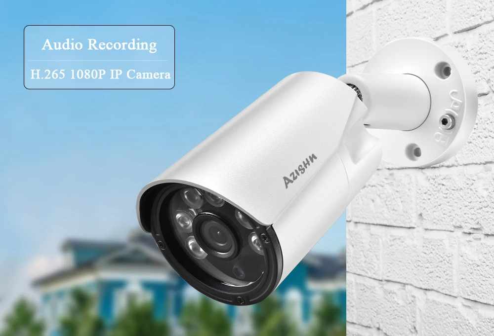 AZISHN H.265 IP POE 2.0MP камера безопасности Аудио запись Открытый Водонепроницаемый 1080P ночного видения Onvif видео камеры наблюдения