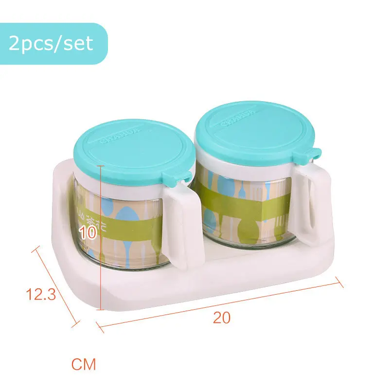 2pcs a set blue Прозрачная стойка для приправ, горшки для специй, контейнерная приправа, баночки-Соусники, Соусники, кувшин для сахара с крышкой, Домашний Органайзер - Цвет: 2pcs a set blue
