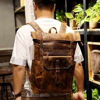 2021 new style mens leather backpack vintage fashion men male travel bag laptop bagpack for male cowhide male bag anti theft