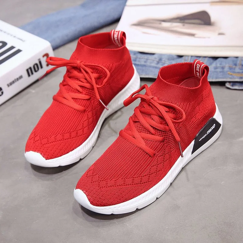 

2018 Women Vulcanize Shoes Casual Sneakers Woman Knitting Loafers Breathable Upper Soft Bottom Europe Luxury Brand Design