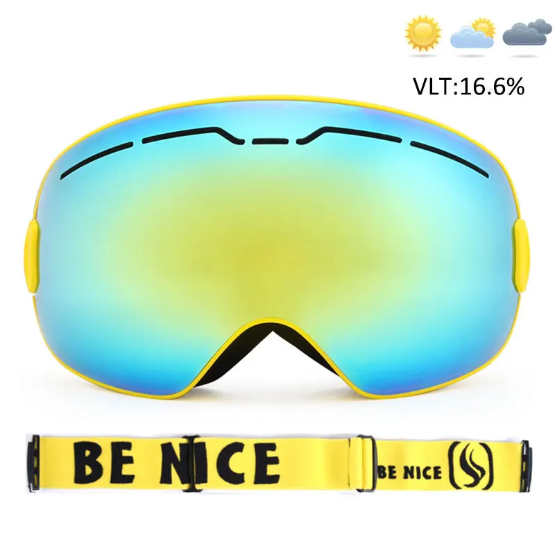 Yellow Лыжные очки, двухслойные, защита UV400, противотуманные, большие, лыжные маски, очки, лыжные, зимние, мужские, женские, сноуборд, очки - Цвет: Yellow