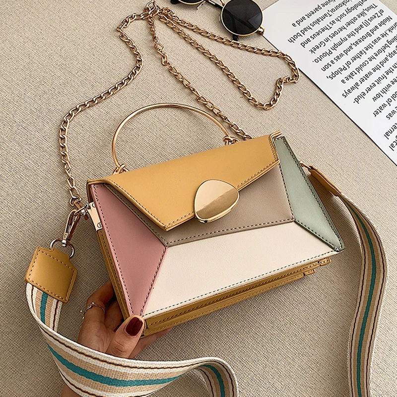 Новые сумки через плечо из искусственной кожи контрастных цветов для женщин 2020