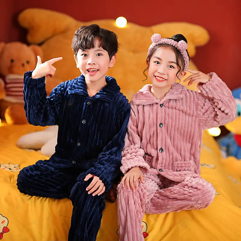 

Autumn Winter Children's Flannel Pajamas Sets Top+Pants 2PCS Pajamas Baby Thickened Sleepwear Cute Unisex Kids Clothing Sets