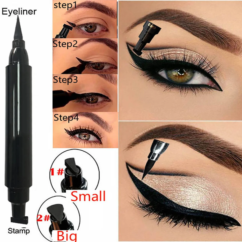 

2 In 1 Makeup Cosmetics Women Eyeliner Liquid Pen Waterproof Long Lasting Quick Drying Smooth Matte Eyeliner Stamp Eye Pencil