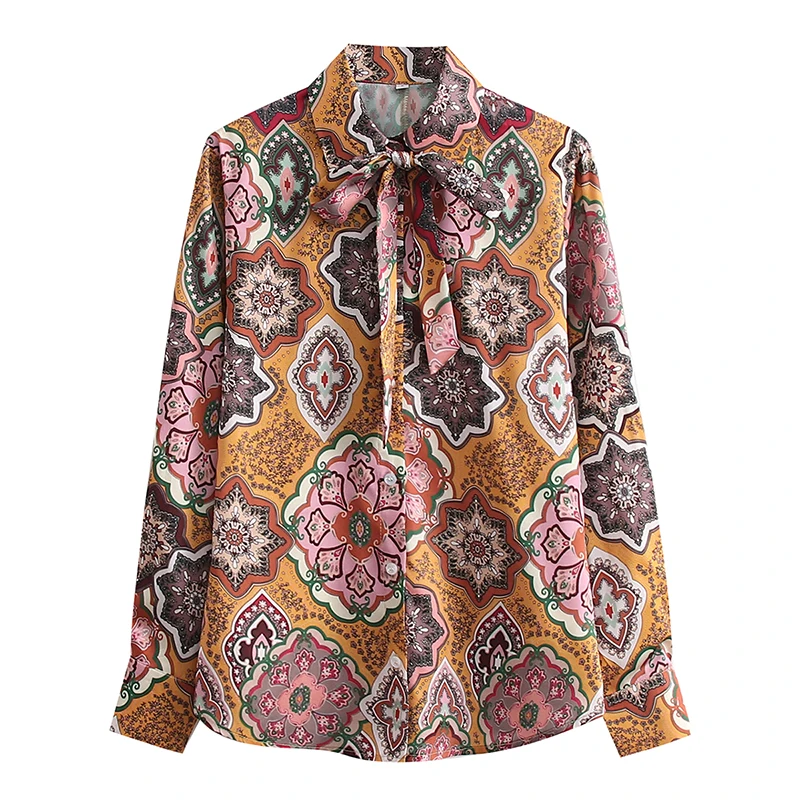 

2022 New Casual ​Blouse Women Early Spring Long Sleeve Printing Blouses High Quality Bows Ribbow Collar Single Breasted ​Shirt