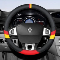 new for renault fashion sports 3 lines leather car steering wheel cover for captur fluence kangoo megane scenic koleos espace