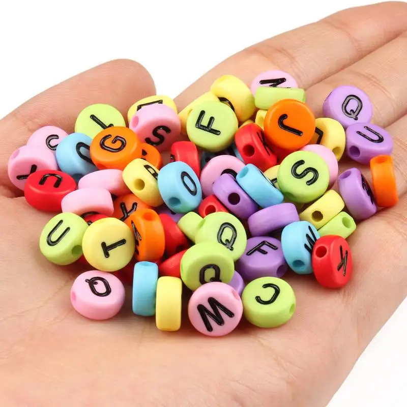 

English Letters Acrylic Oblate Beads Loose Flat Heart Alphabet Number For Handmade Craft Making DIY Decoration 200 pcs 5*10 mm