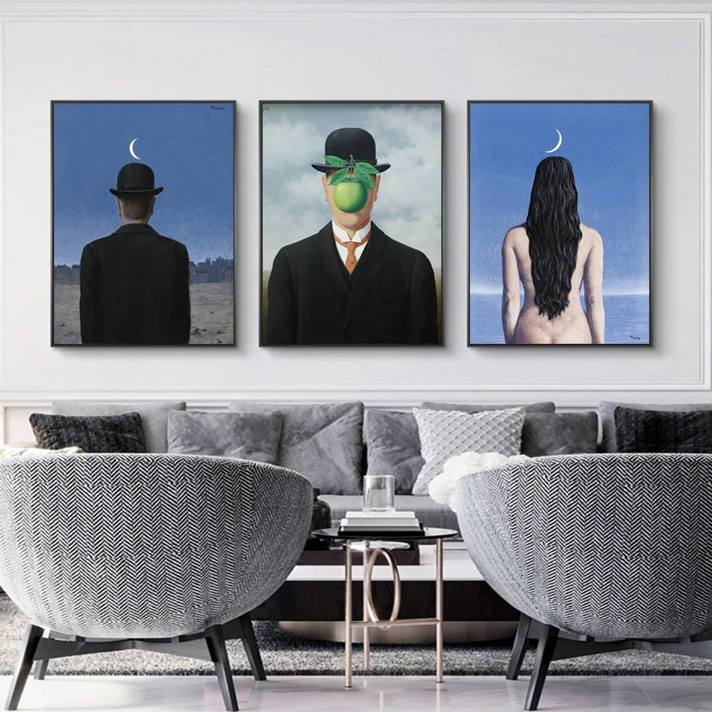 

The Son of Man by Rene Magritte Oil Paintings Print on Canvas Art Posters And Prints Surrealism Art Wall Pictures Home Decor