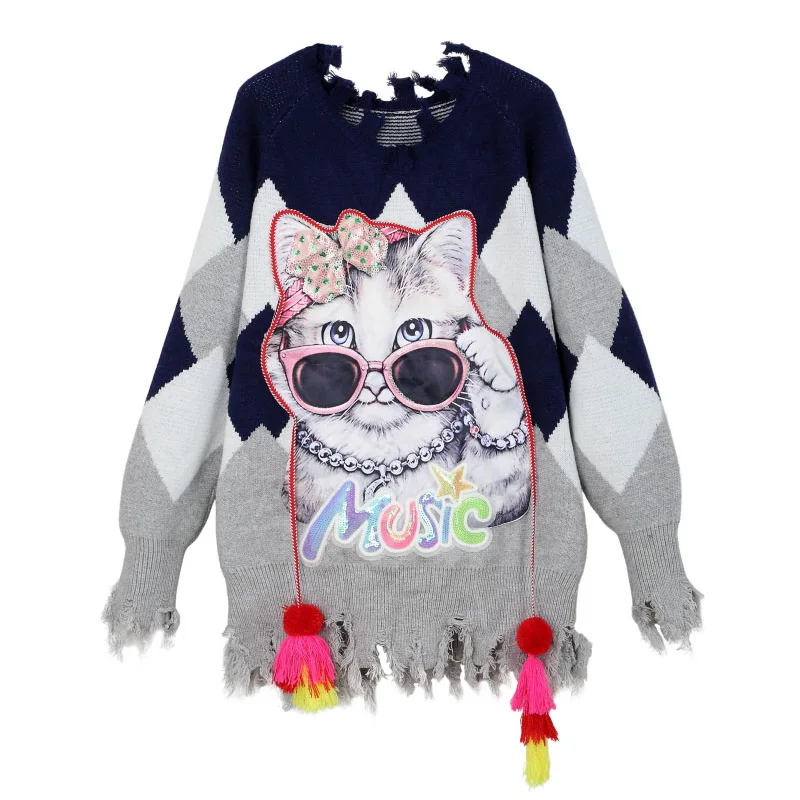 2020 зимние женские свитера с длинными кисточками и блестками мультяшными