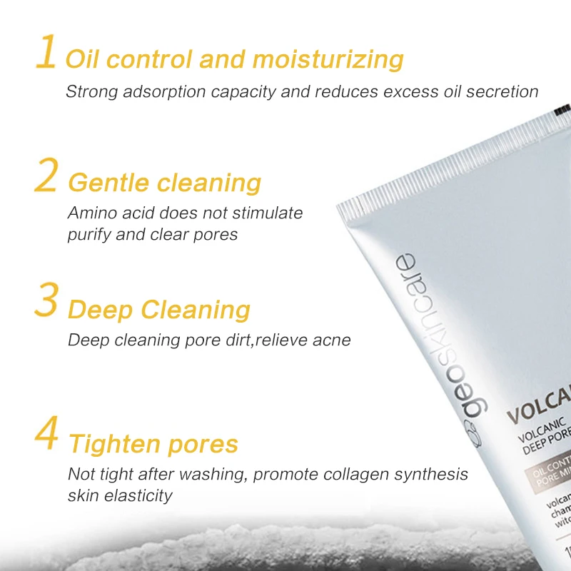 Geoskincare Face Cleanser Facial Cleansing Volcanic Rock Mud Pore 150ml Acne Oil Control Blackhead Remover Shrink Pores | Красота и