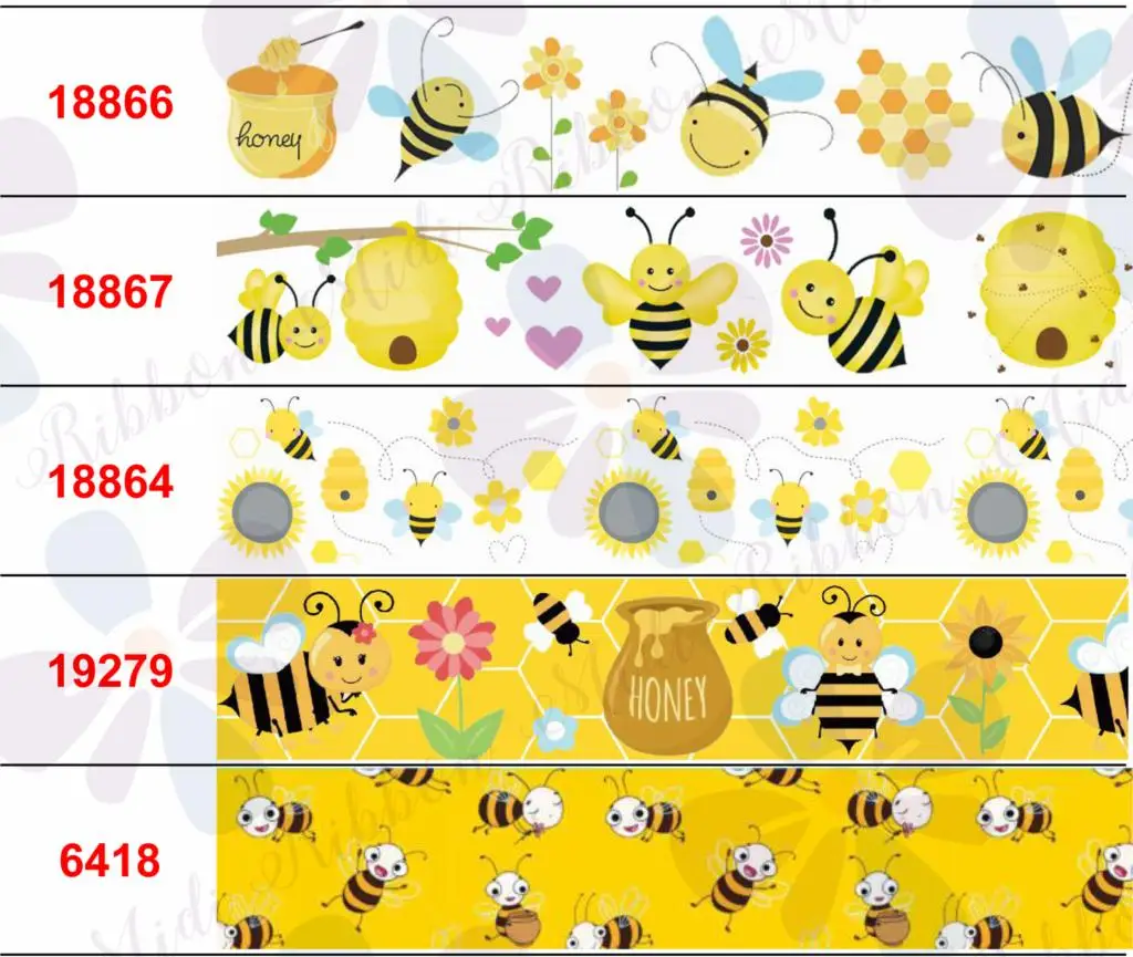 

16mm-75mm Cartoon Bee Ribbon Flower/Geometric/Checked Printed Grosgrain/Hatred Ribbon For DIY Home Decoration Hair Bow Making