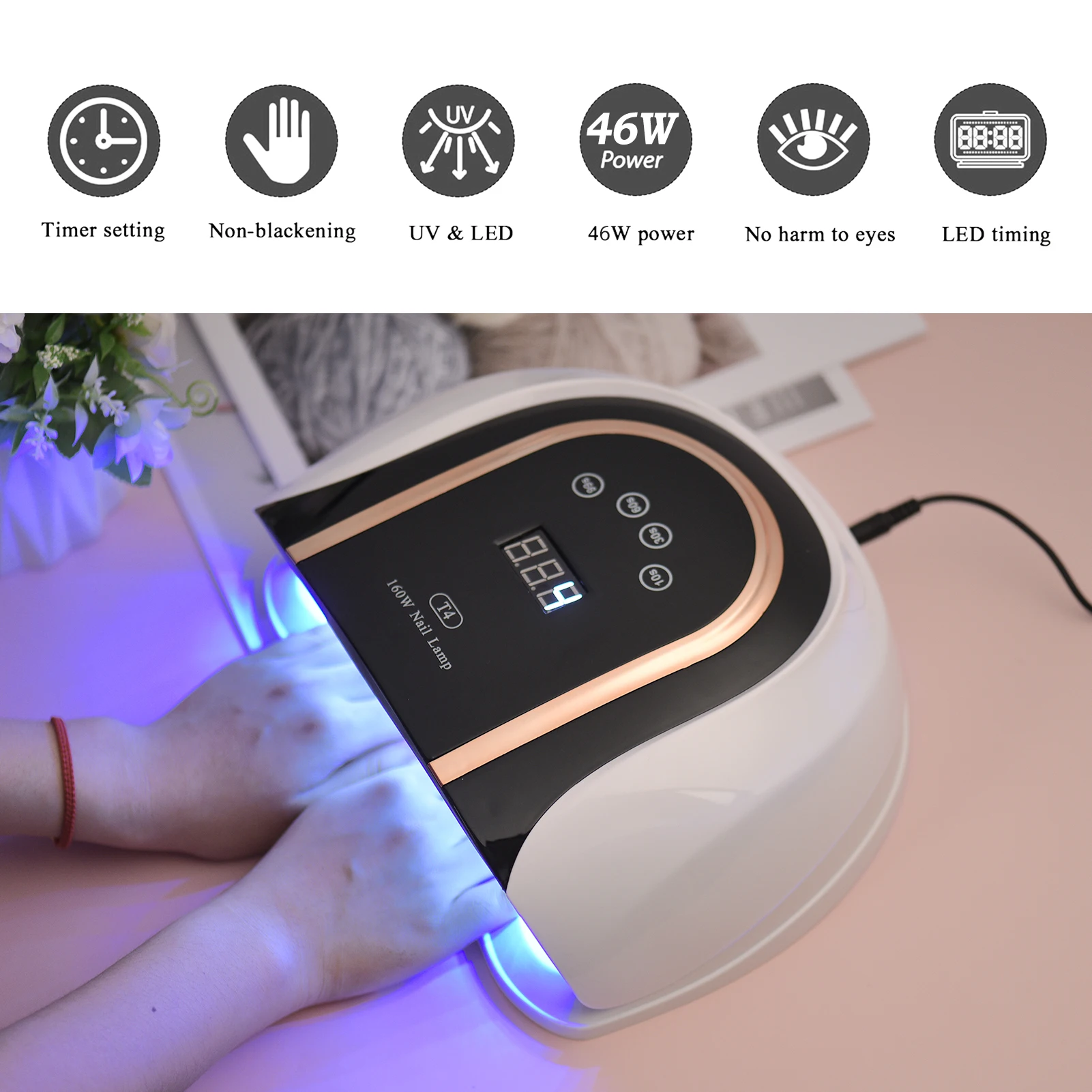 160W UV LED Nail Lamp Gel Dryer with Smart Sensor 4 Timers Setting LCD Screen for Curing Fingernails Toenails Art Tool | Красота и