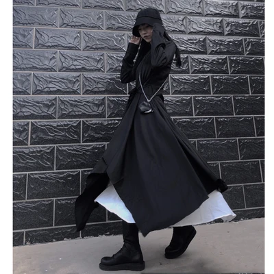 Темно осенний стиль новый галстук с асимметричной юбкой рубашкой Свободное