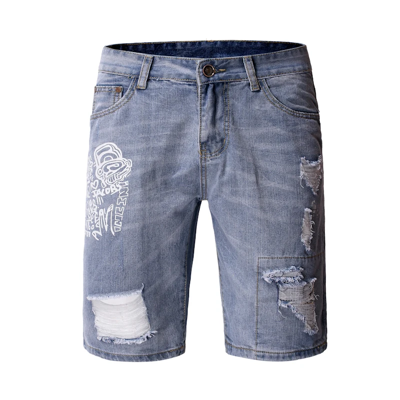 

Джинсовые шорты мужские рваные, повседневные модные брендовые брюки из денима в стиле хип-хоп, с принтом, лето